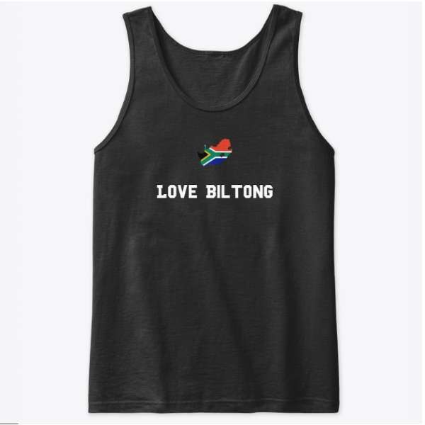Classic Tank Top that has a South African Flag and the words Love Biltong on it