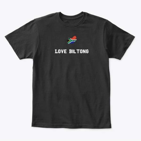 Kids Premium Tee that has a South African Flag and the words Love Biltong on it